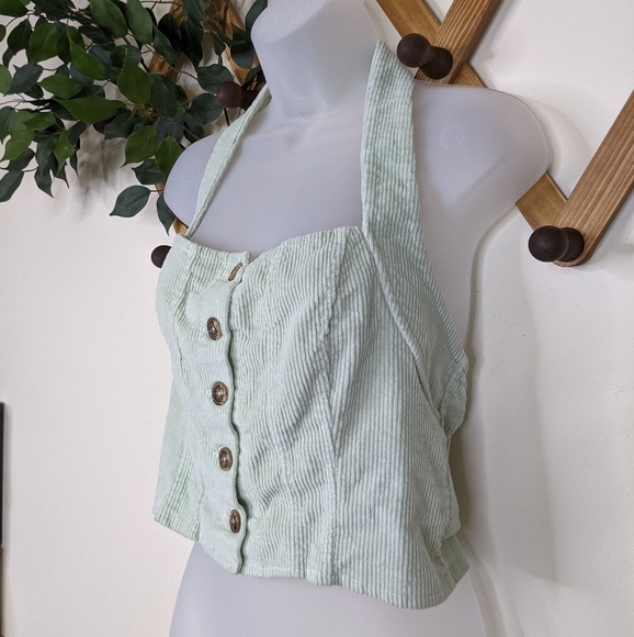 Vintage Don't Ask Why Y2K Corduroy Halter Crop Top - Picture 4 of 8
